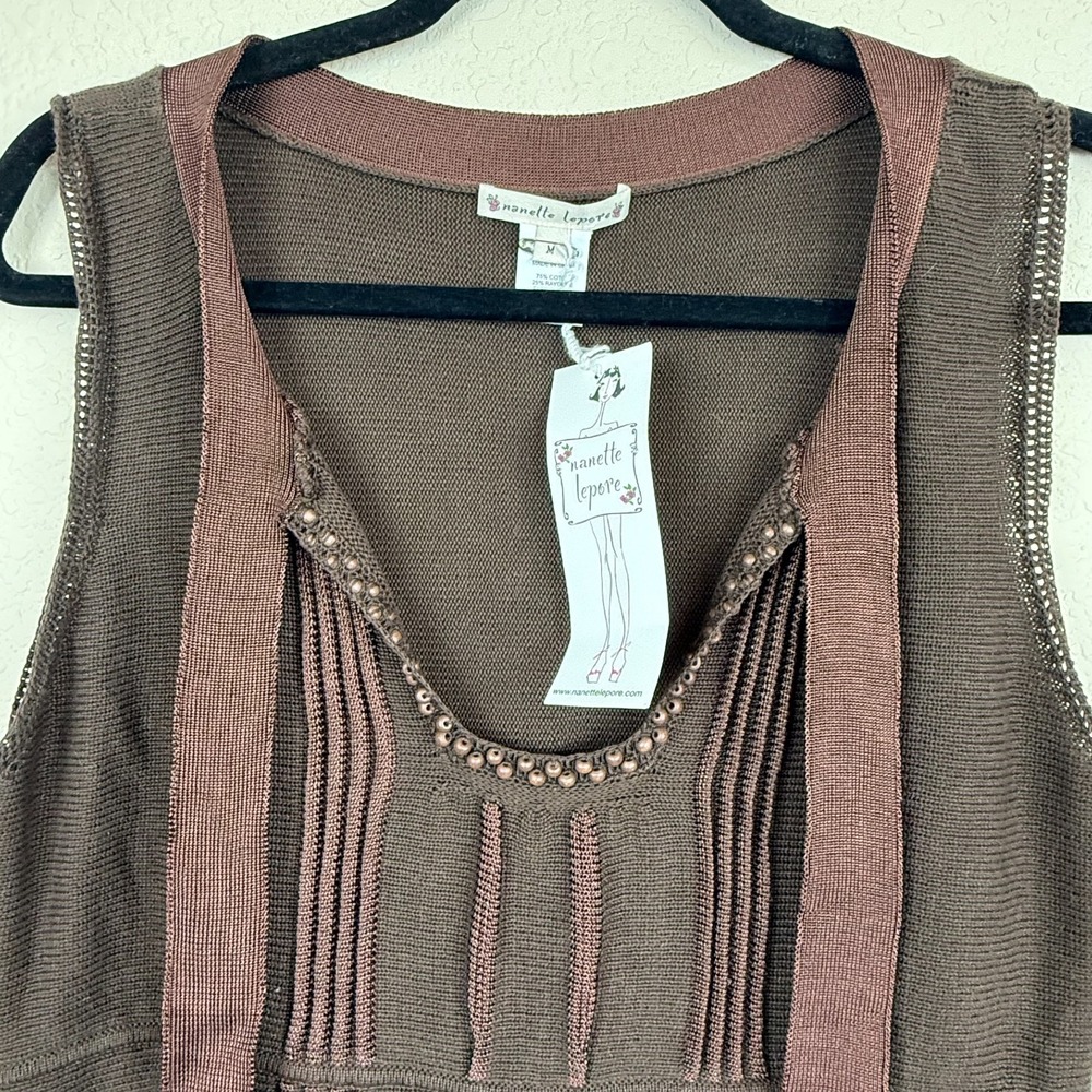 Nanette‎ Lepore NWT Brown Sweater Knit Dress Beaded Sleeveless Size M - Picture 4 of 7